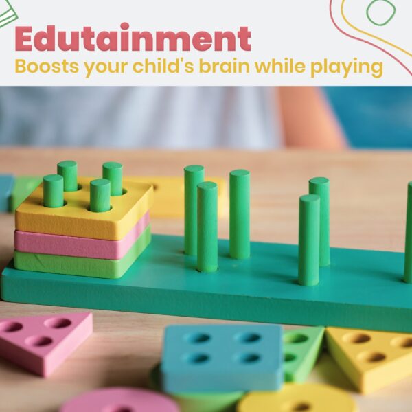 Geometric wooden shapes puzzle for kids - Image 3