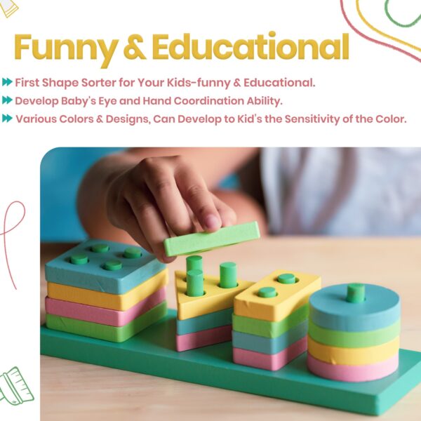 Geometric wooden shapes puzzle for kids - Image 2