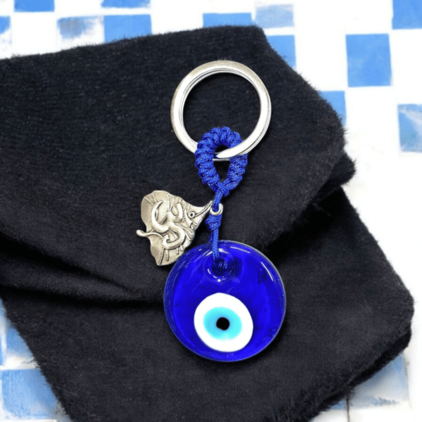 Evil Eye Keychain with Om Leaf l Elegant Keychain - Image 2
