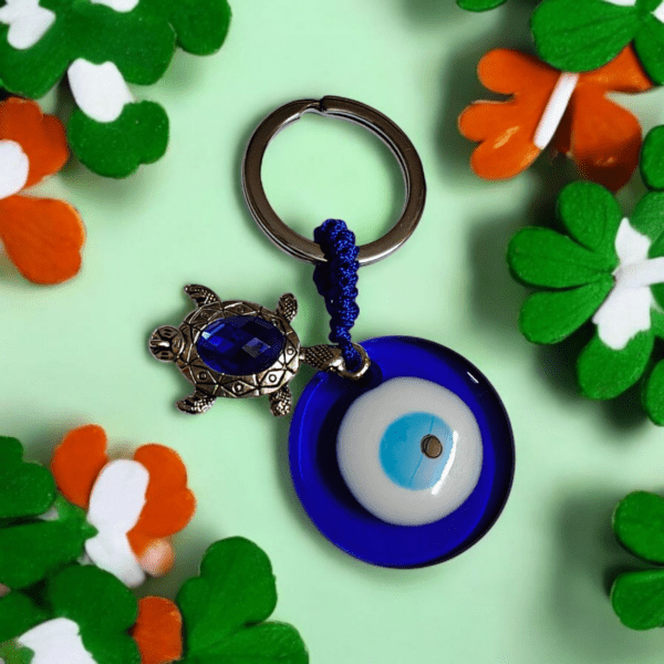 Evil Eye Keychain with silver Turtle l Elegant Keychain
