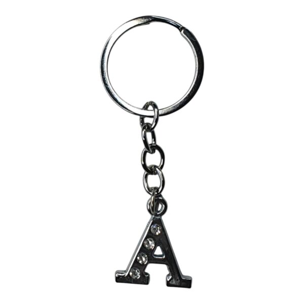 English Alphabet Letter (A) Silver Metal Keychain l Crystal Stone - Image 3
