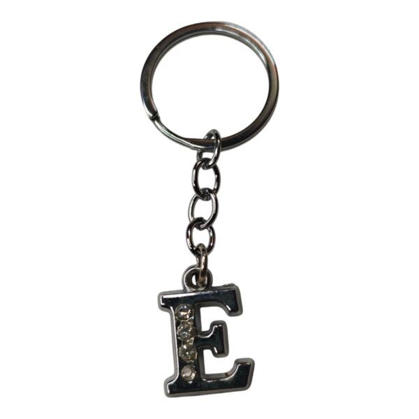 English Alphabet Letter (E) Silver Metal Keychain l Crystal Stone - Image 3