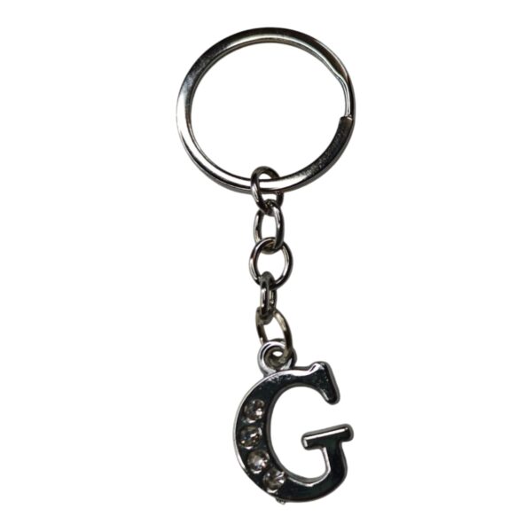 English Alphabet Letter (G) Silver Metal Keychain l Crystal Stone - Image 3