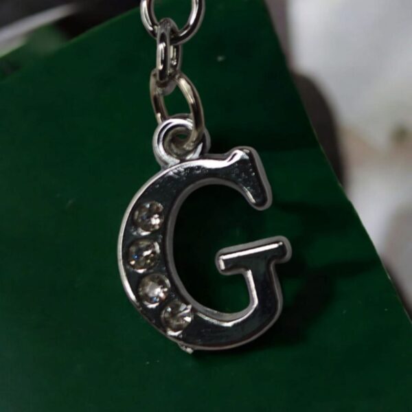 English Alphabet Letter (G) Silver Metal Keychain l Crystal Stone - Image 4