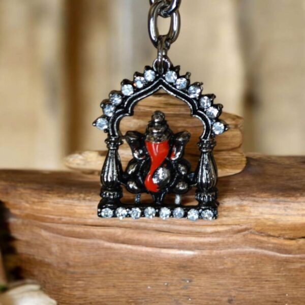 Metal Lord Ganesha Religious God Keychain with stones