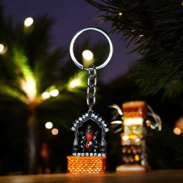 Metal Lord Ganesha Religious God Keychain with stones - Image 2
