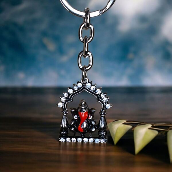 Metal Lord Ganesha Religious God Keychain with stones - Image 3