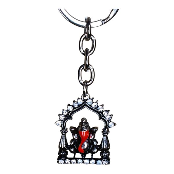 Metal Lord Ganesha Religious God Keychain with stones - Image 4
