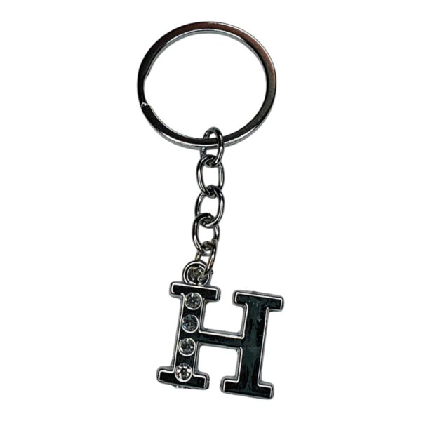 English Alphabet Letter (H) Silver Metal Keychain l Crystal Stone - Image 3