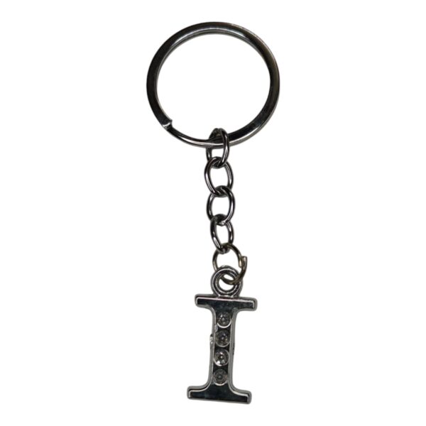 English Alphabet Letter (I) Silver Metal Keychain l Crystal Stone - Image 3