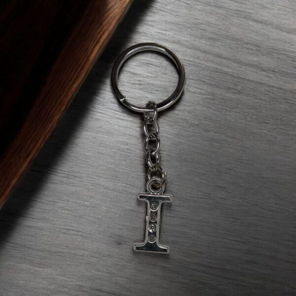 English Alphabet Letter (I) Silver Metal Keychain l Crystal Stone - Image 4