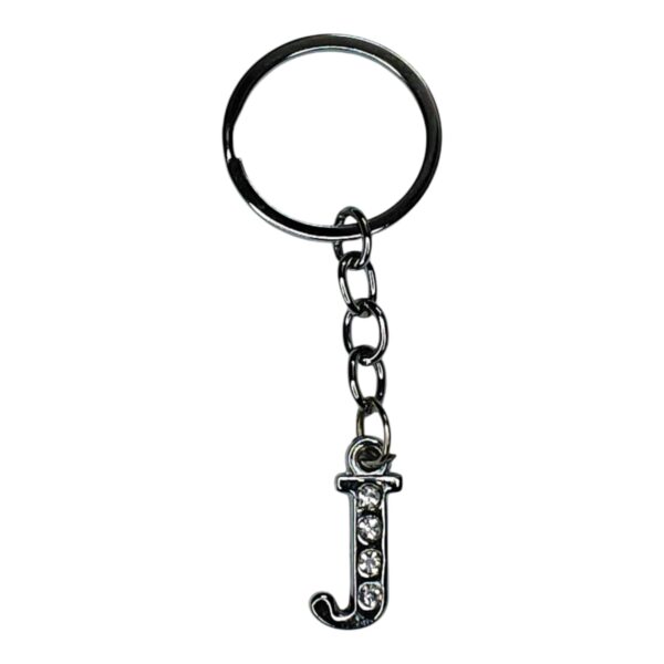 English Alphabet Letter (J) Silver Metal Keychain l Crystal Stone - Image 3