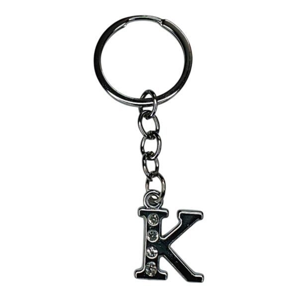 English Alphabet Letter (K) Silver Metal Keychain l Crystal Stone - Image 3