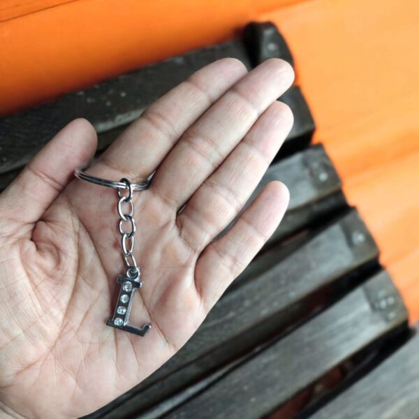 English Alphabet Letter (L) Silver Metal Keychain l Crystal Stone - Image 4