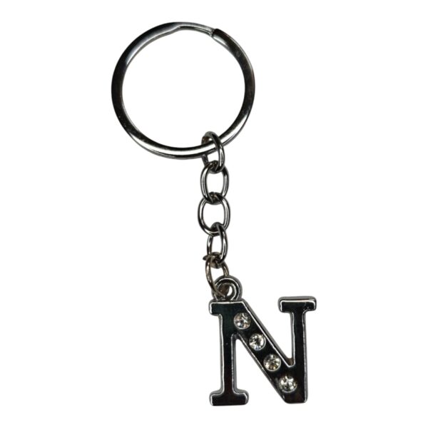 English Alphabet Letter (N) Silver Metal Keychain l Crystal Stone - Image 3