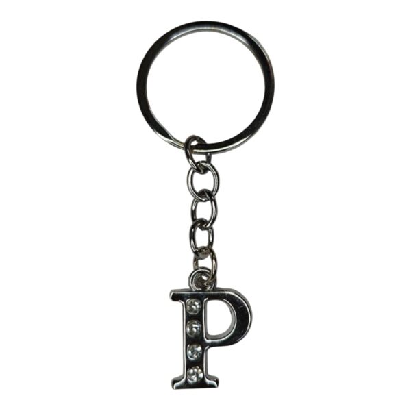 English Alphabet Letter (P) Silver Metal Keychain l Crystal Stone - Image 4