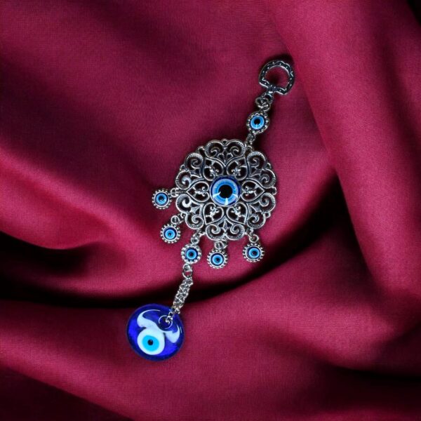 Evil Eye Silver Hanging with Bells for Home Decor l Nazar Battu