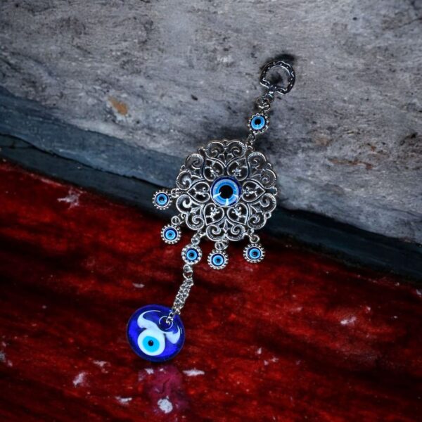 Evil Eye Silver Hanging with Bells for Home Decor l Nazar Battu - Image 4