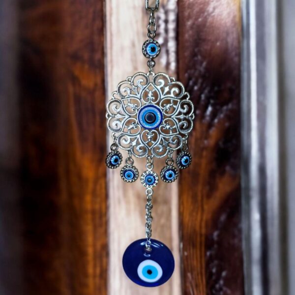 Evil Eye Silver Hanging with Bells for Home Decor l Nazar Battu - Image 2