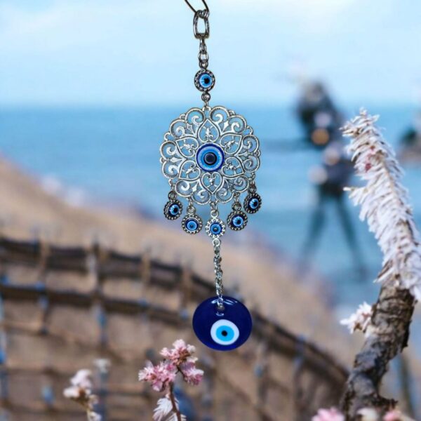 Evil Eye Silver Hanging with Bells for Home Decor l Nazar Battu - Image 3