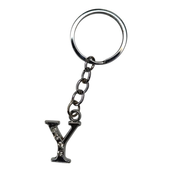 English Alphabet Letter (Y) Silver Metal Keychain l Crystal Stone - Image 3