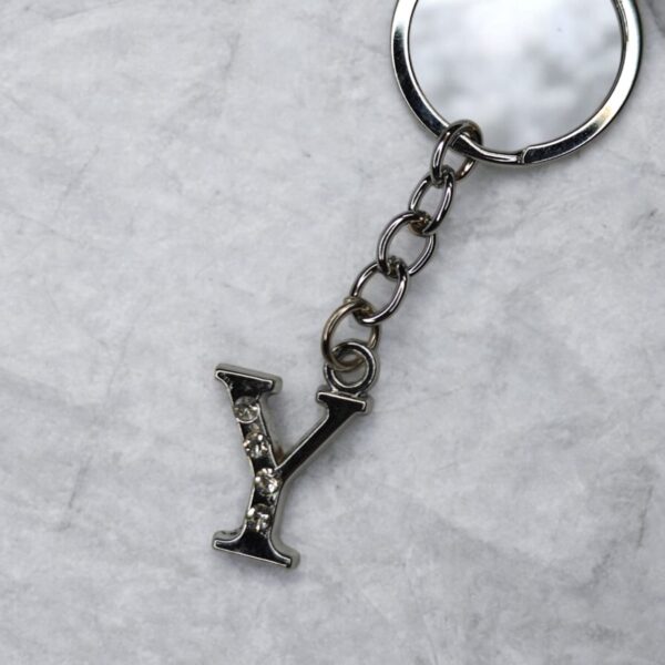 English Alphabet Letter (Y) Silver Metal Keychain l Crystal Stone - Image 2