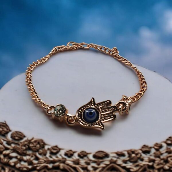 Coper Palm Silver Stone Evil Eye Stylish Adjustable Chain Bracelet