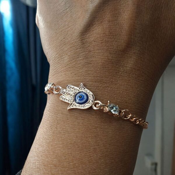 Coper Palm Silver Stone Evil Eye Stylish Adjustable Chain Bracelet - Image 3