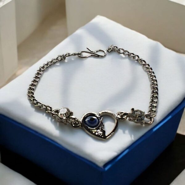 Silver Heart Shape Stylish Adjustable Chain Evil Eye Bracelet