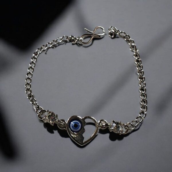 Silver Heart Shape Stylish Adjustable Chain Evil Eye Bracelet - Image 2