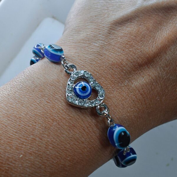 Silver Heart with Stone Stylish Adjustable Chain Evil Eye Bracelet - Image 4