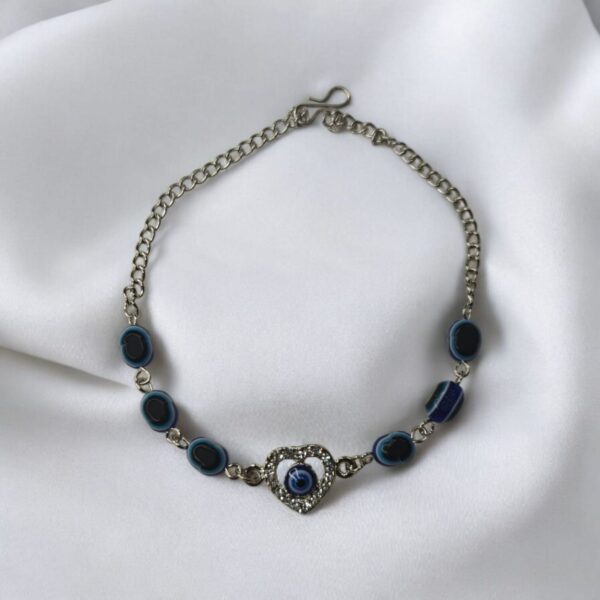 Silver Heart with Stone Stylish Adjustable Chain Evil Eye Bracelet - Image 3