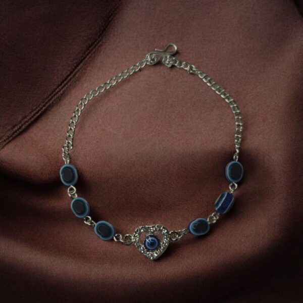 Silver Heart with Stone Stylish Adjustable Chain Evil Eye Bracelet