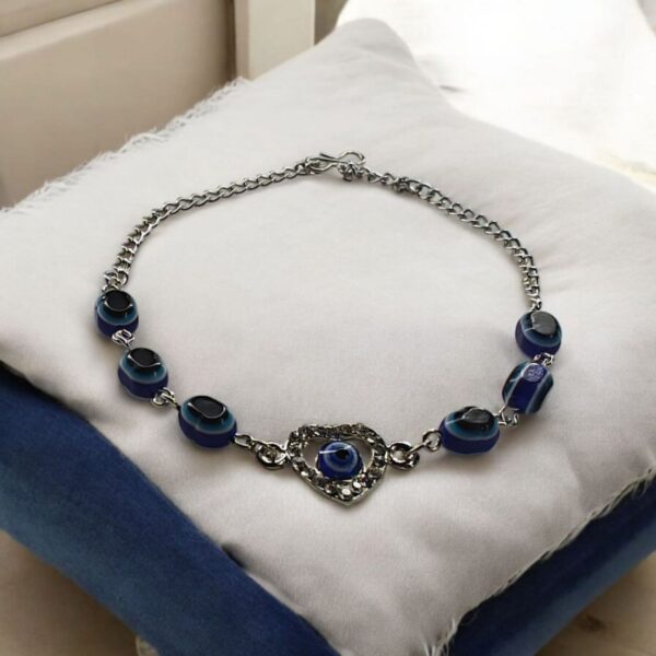 Silver Heart with Stone Stylish Adjustable Chain Evil Eye Bracelet - Image 2